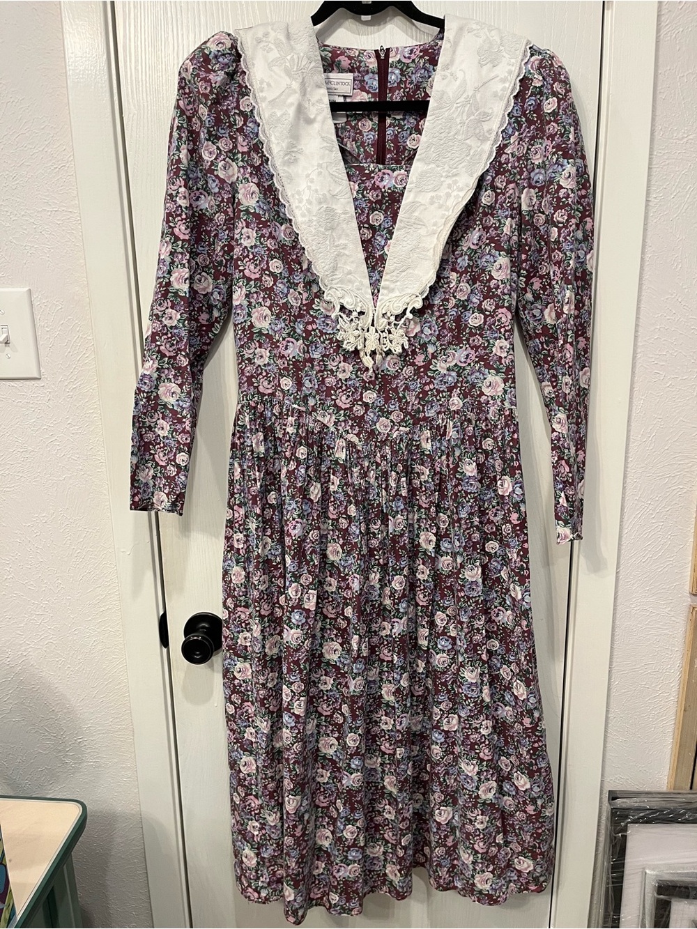 Gunne Sax Jessica McClintock Vtg Floral Purple Sailor Collar Midi Dress 13/14